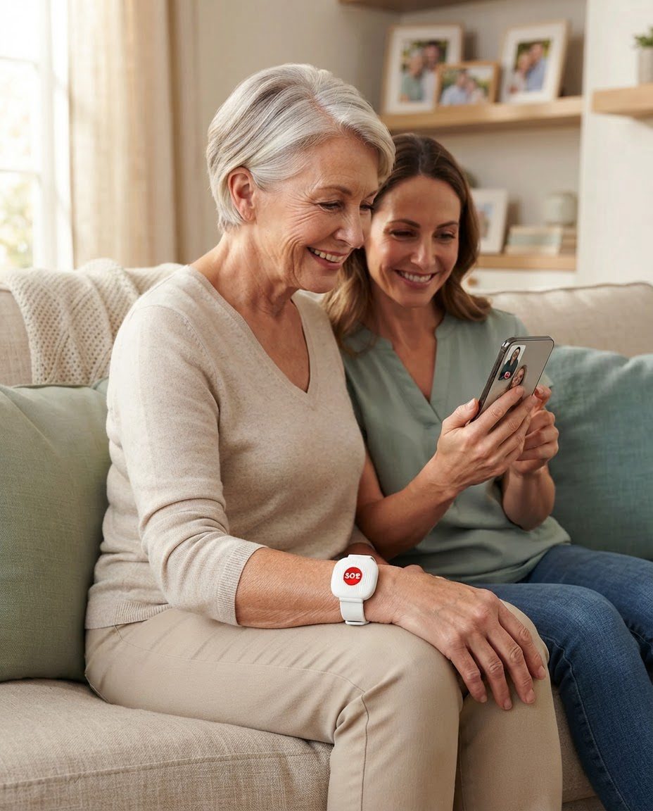 Mother and daughter setting up Wellwrist together